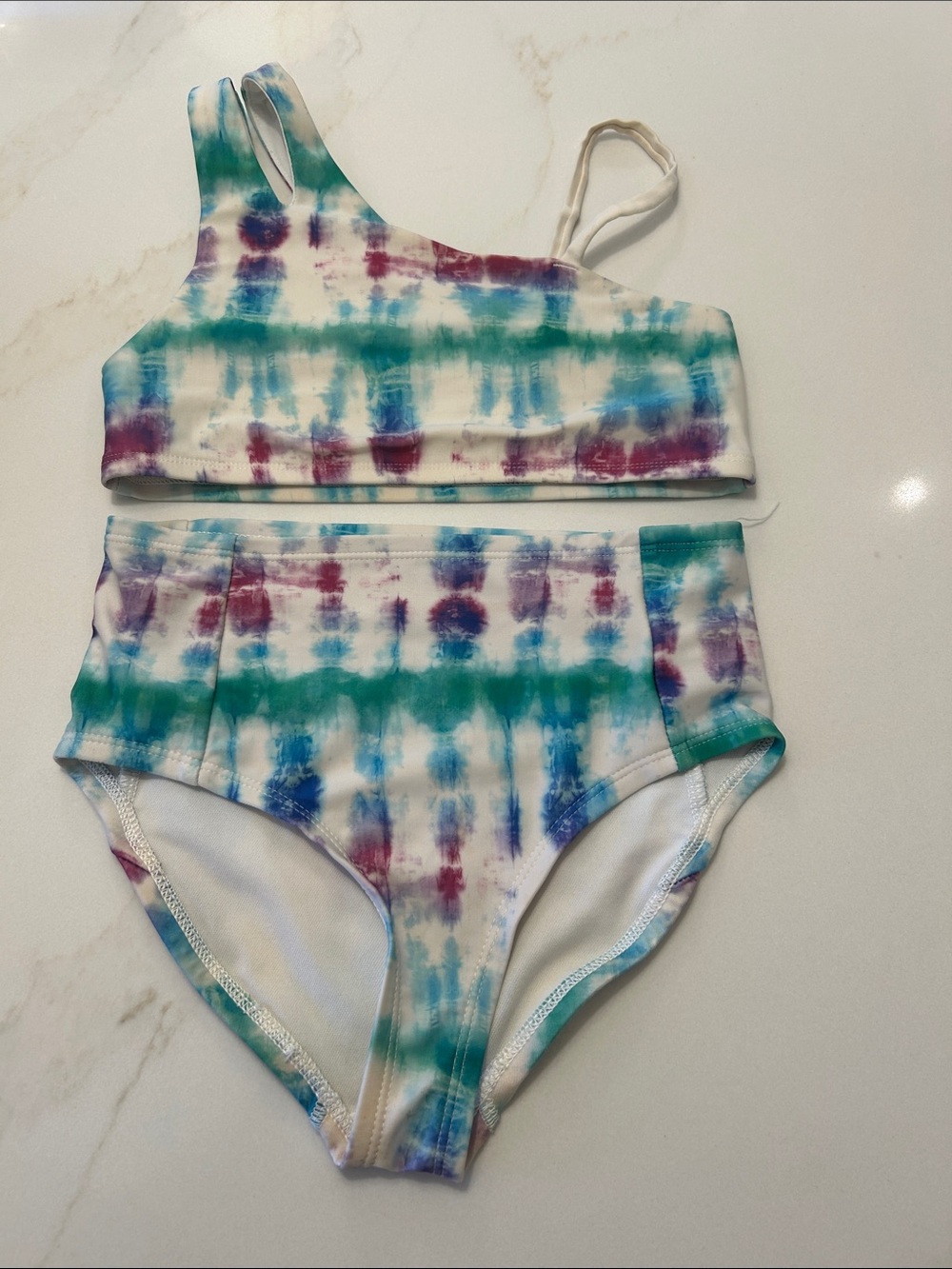 DSG Size S Kids Tie-Dye Two-Piece Swim Set - Teal, Purple & Blue